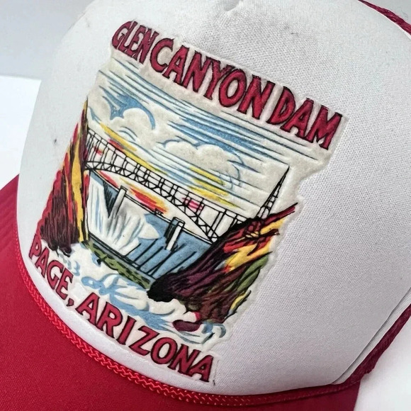Vtg Glen Canyon Dam Page, AZ Adjustable Snapback Foam Trucker Hat/Cap Red/White - Picture 9 of 16